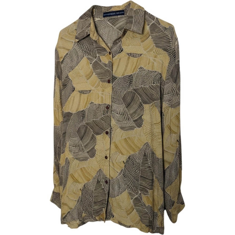 Josephine Chaus 100% Silk Blouse Abstract Leaf Print Button Down